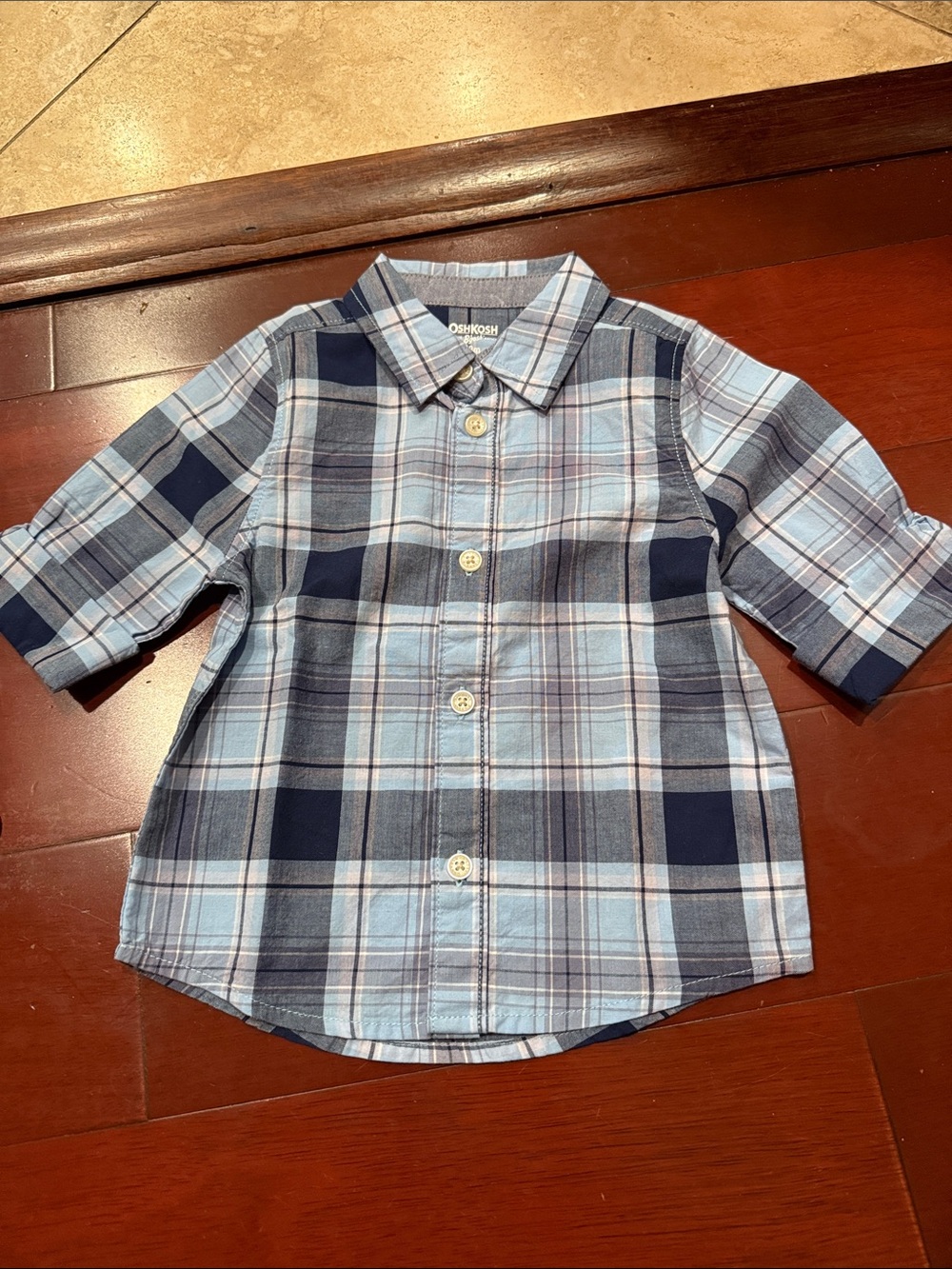 OshKosh B'gosh Navy and Light Blue Plaid Button-Down Shirt
